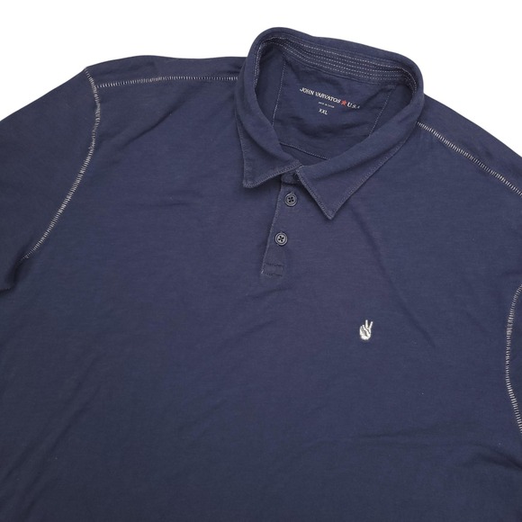John Varvatos Polo Shirt Mens 2XL Blue Embroidered Peace Logo Cotton Jersey - Picture 1 of 12